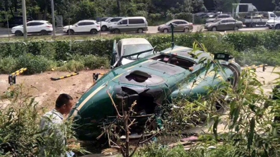The civilian helicopter crashed in a Beijing car park at around 11am on Monday