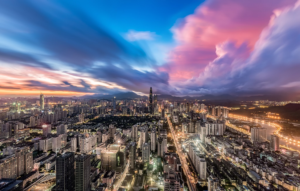 Dramatic clouds frame the skyline of Shenzhen Guangdong province
