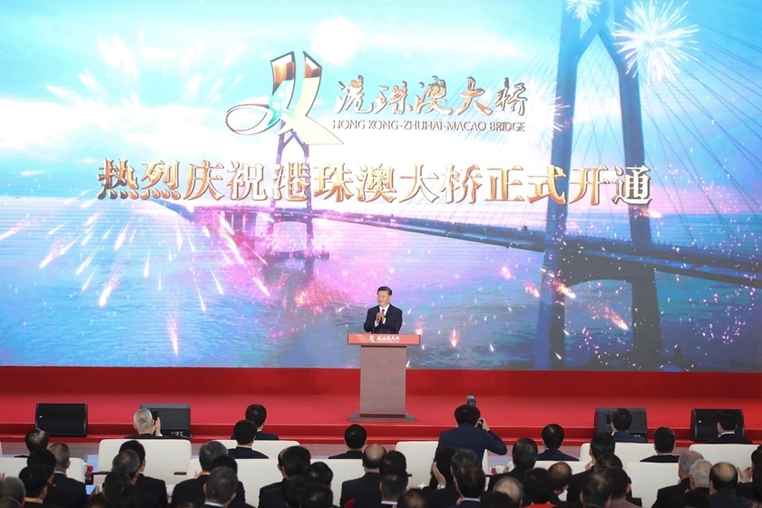 Chinese President Xi Jinping officially launched the worlds longest sea bridge connecting Hong Kong Macau and the Chinese mainland