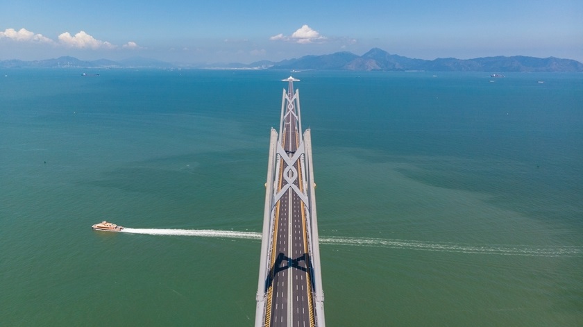 The Hong Kong Zhuhai Macau Bridge is seen under construction in Zhuhai Guangdong province on May 22