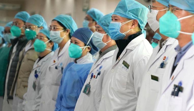 Medical staff of Wuhans Union Hospital attend a gathering
