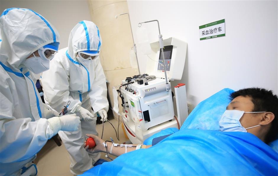 A recovered COVID 19 patient donates plasma at a hospital in Hengyang Hunan Province