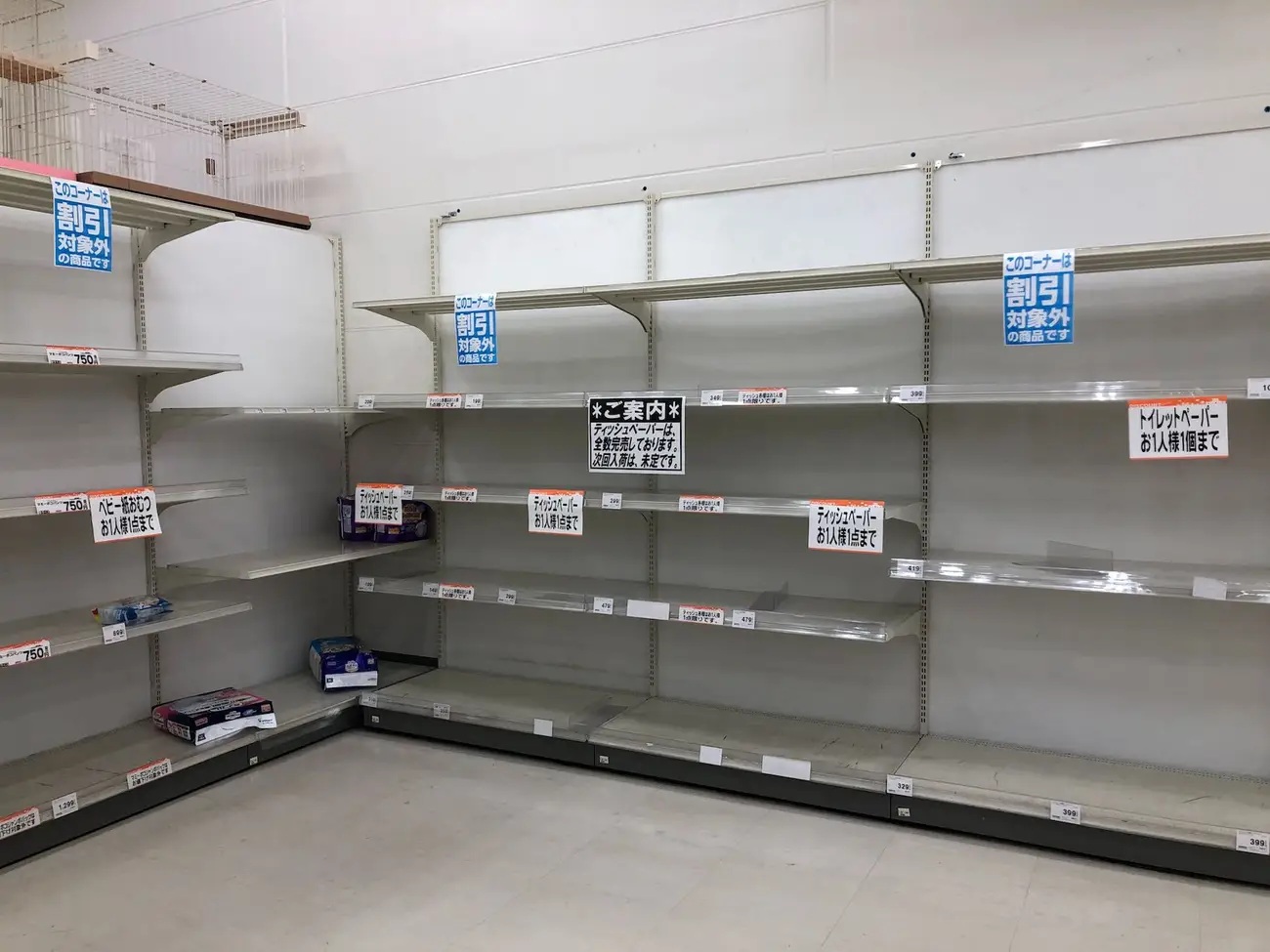 empty or near empty store shelves in Japan