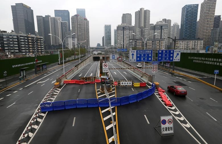 Wuhan Yangtze River Tunnel is blocked with a barrier in Wuhan